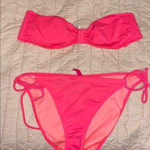 Cute strapless hot pink bikini